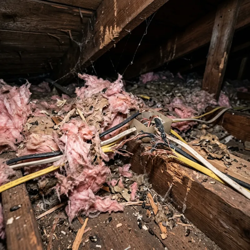 Contaminated ceiling insulation being assessed in a Gisborne roof space