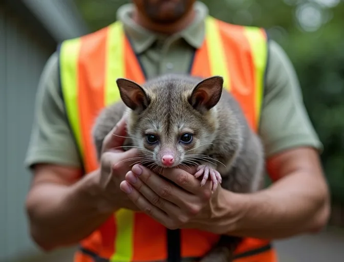 Animal handler safely recovering a deceased possum in Gisborne