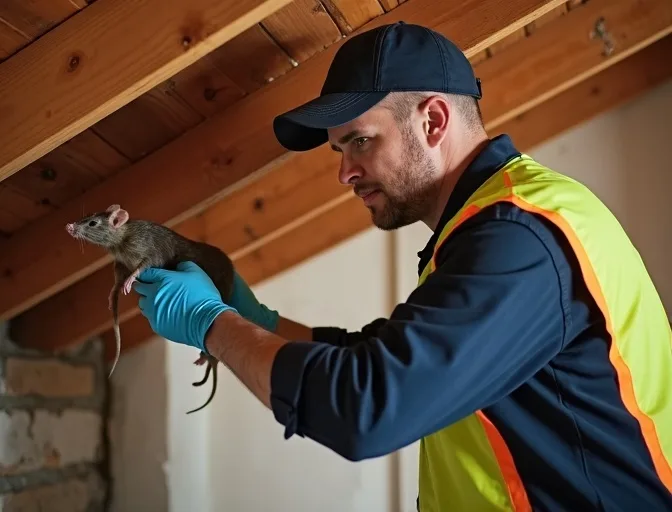 Technician inspecting a roof cavity for a dead rat in Gisborne